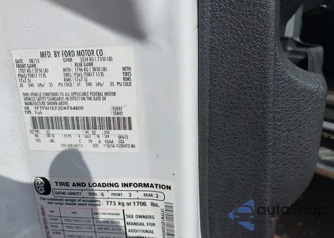 2013 Ford F-150 Xlt z USA, uszkodzony, nr VIN 1FTFW1EF3DKF64800